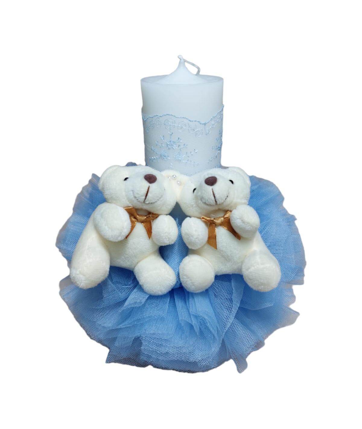 Lumanare botez pe blue Lumanare botez cu ursuleti pe blue
