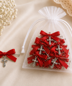 Cruciulite botez cu funda rosie, set 20 BUC si bolduri