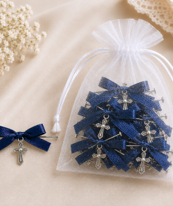 Cruciulite botez cu funda bluemarin, set 20 BUC si bolduri