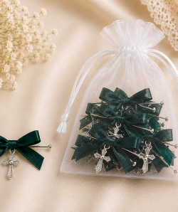 Cruciulite botez cu funda verde, set 20 BUC si bolduri