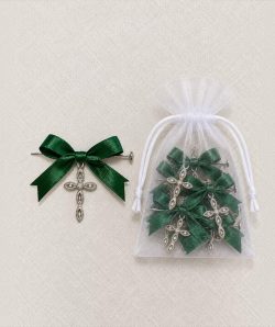 Cruciulite botez cu funda verde, set 20 BUC si bolduri , CV1