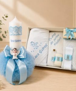 Set trusou si lumanare botez baiat- ingeras blue