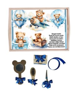Set tavita pentru taiere mot la baieti - model Ursulet Blue