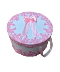 Cufar pentru botez cu dantela - roz