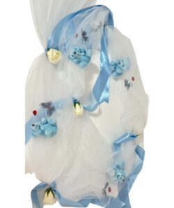 Decor cristelnita din tulle alb si ursuleti blue