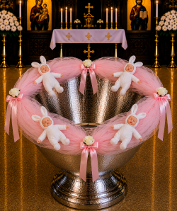 Decor cristelnita din tulle roz bombon -jucarie bebelus