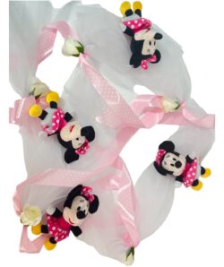 Decor cristelnita din tulle alb cu minnie roz