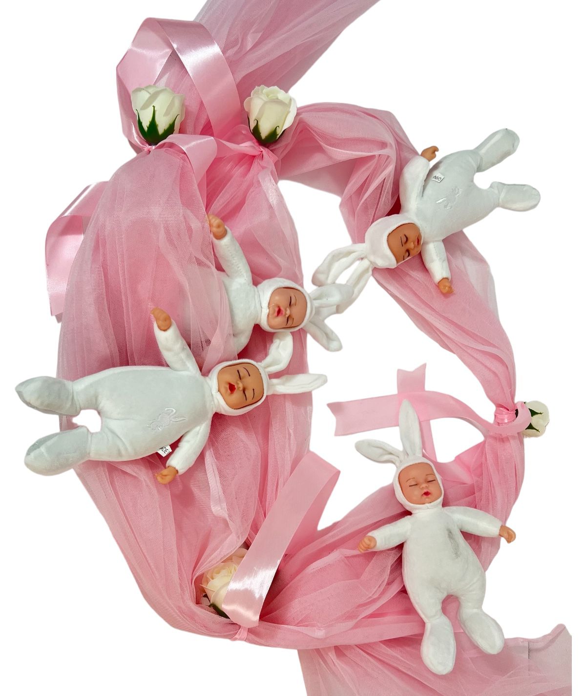 Decor cristelnita din tulle roz bombon -jucarie bebelus Decor cristelnita din tulle roz bombon -jucarie bebelus