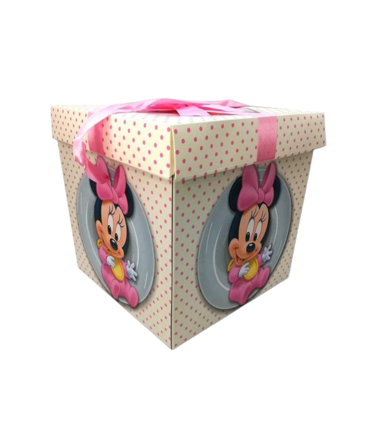 Cutie pentru transport trusou Baby Minnie, 29x29x29 cm Cutie pentru transport trusou Baby Minnie, dimensiuni 29x29x29 cm, cu un design drăgălaș, ideală pentru depozitarea și transportul articolelor de botez.
