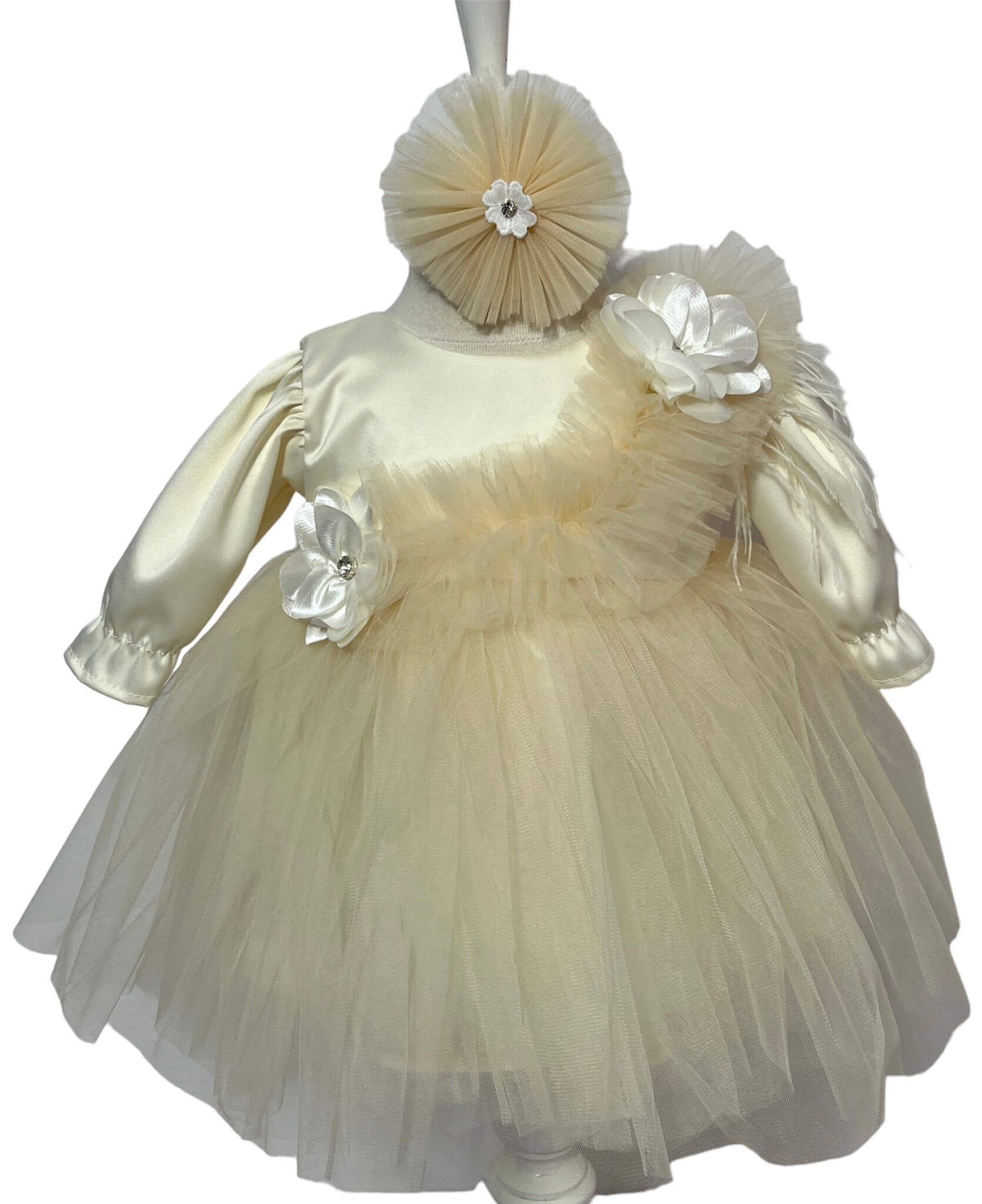 Set complet botez fetita Ramona-ivory cu palton Set complet botez fetita Ramona-ivory cu palton