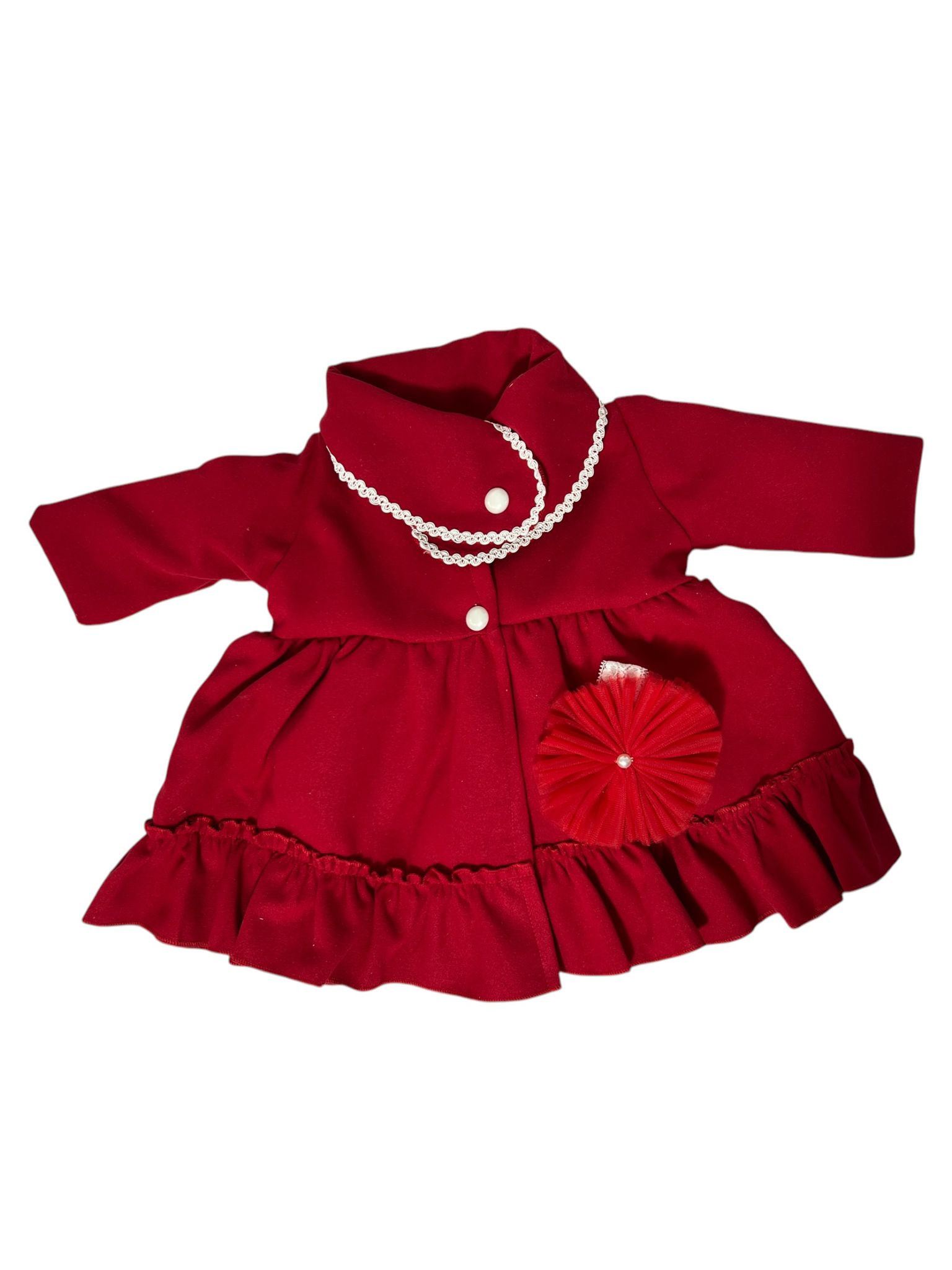 Set complet botez fetita Alina- rosu cu palton Set complet botez fetita Alina- rosu cu palton