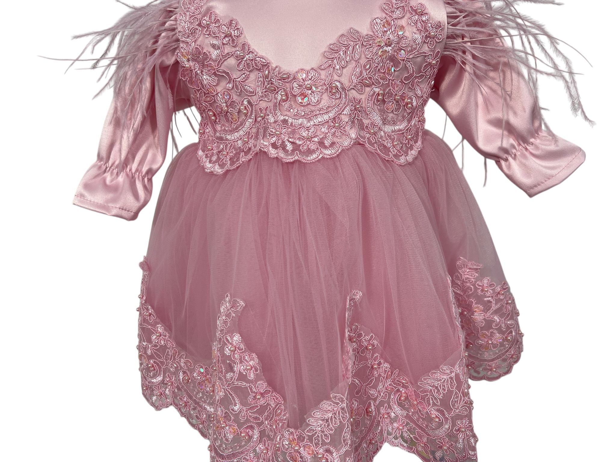 Set complet botez fetita Alina- roz cu palton Set complet botez fetita Alina- roz cu palton