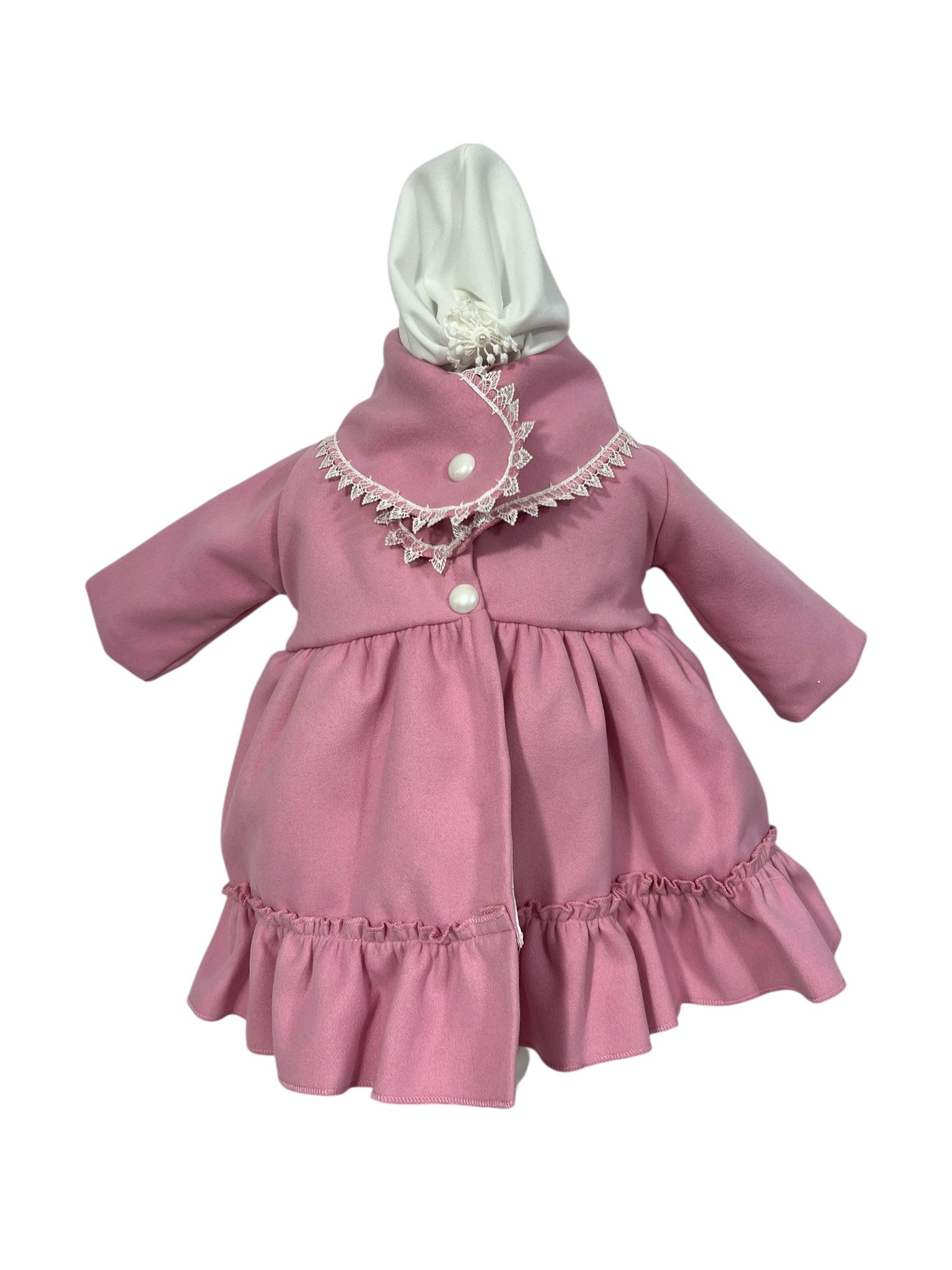 Set complet botez fetita Alina- roz cu palton Set complet botez fetita Alina- roz cu palton