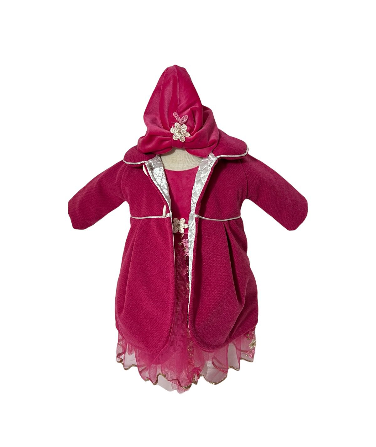 Set complet botez fetita Lydia- siclam cu palton Set complet botez fetita Lydia- siclam cu palton