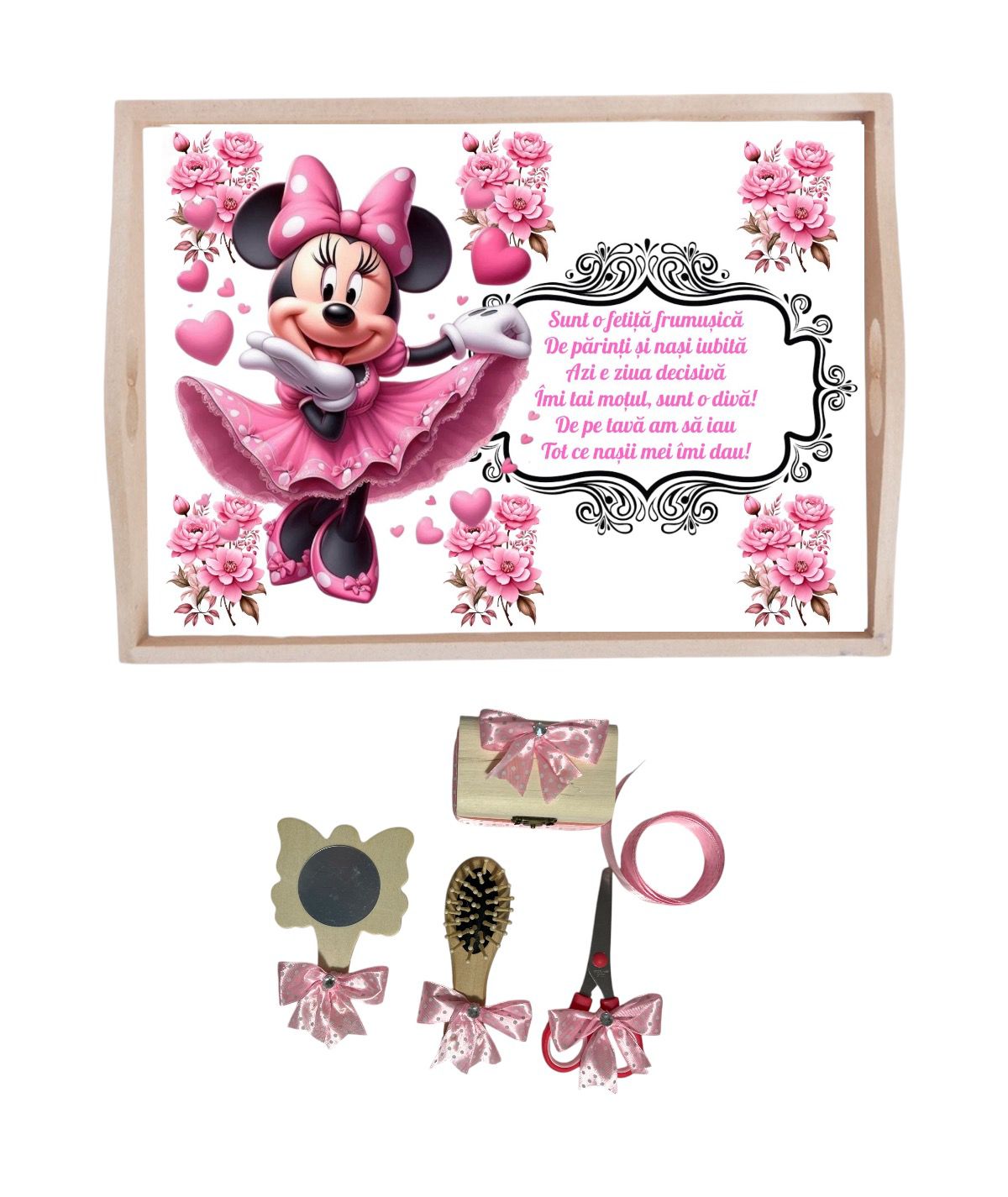 Set tavita pentru taiere mot/turta - Minnie - roz Set tavita pentru taiere mot/turta - Minnie - roz