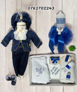 Set botez Print - albastru electric( trusou brodat)