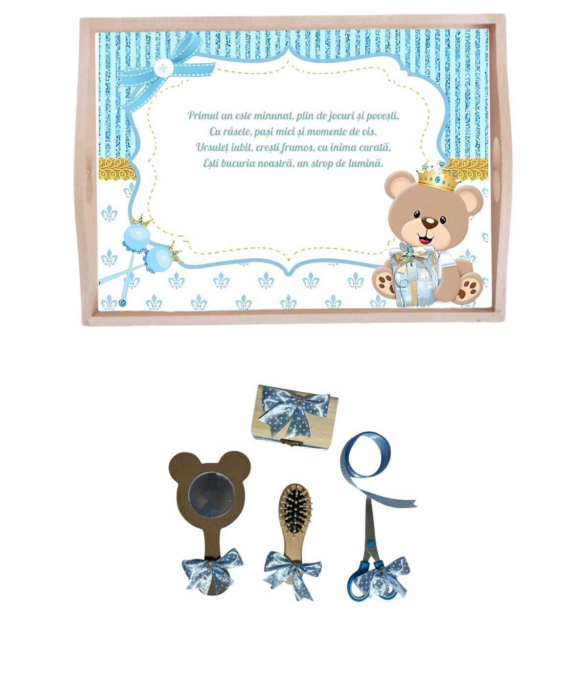 Set tavita pentru taiere mot la baieti - model Teddy Bear - blue Set tavita pentru taiere mot la baieti - model Teddy Bear - blue