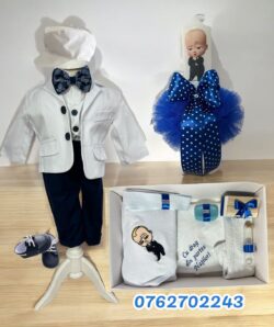 Set botez Ianis - albastru electric cu tematica Bebe Sef