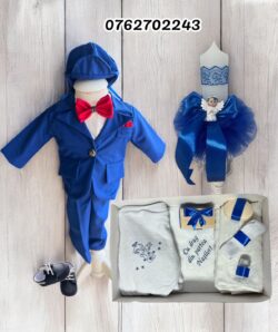 Set botez Darius - albastru electric cu papion rosu