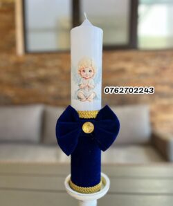 Lumanare botez ingeras - cu catifea albastru regal