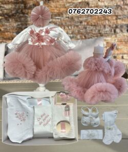 Set complet botez fetita Evelyn cu volane - pudra