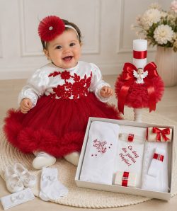 Set complet botez fetita Evelyn- rosu