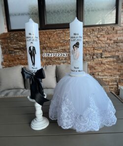 Set 2 Lumanari Cununie cu rochita cu dantela