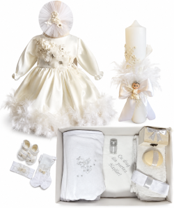 Set complet botez fetita Mia cu pene- alb