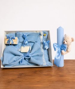 Set trusou muselina si lumanare blue cu ursulet