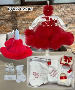Set complet botez fetita Evelyn cu volane - rosu