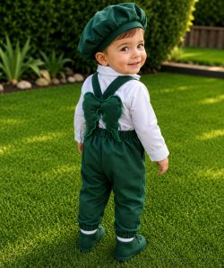 Costum botez catifea cu aripi - verde