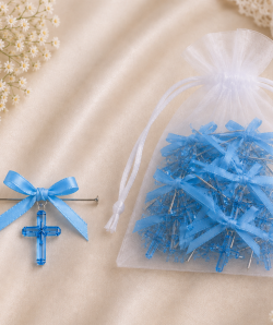 Cruciulite elegante blue botez cu fundita , set 20 BUC si bolduri