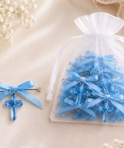 Cruciulite elegante blue botez cu fundita , set 20 BUC si bolduri