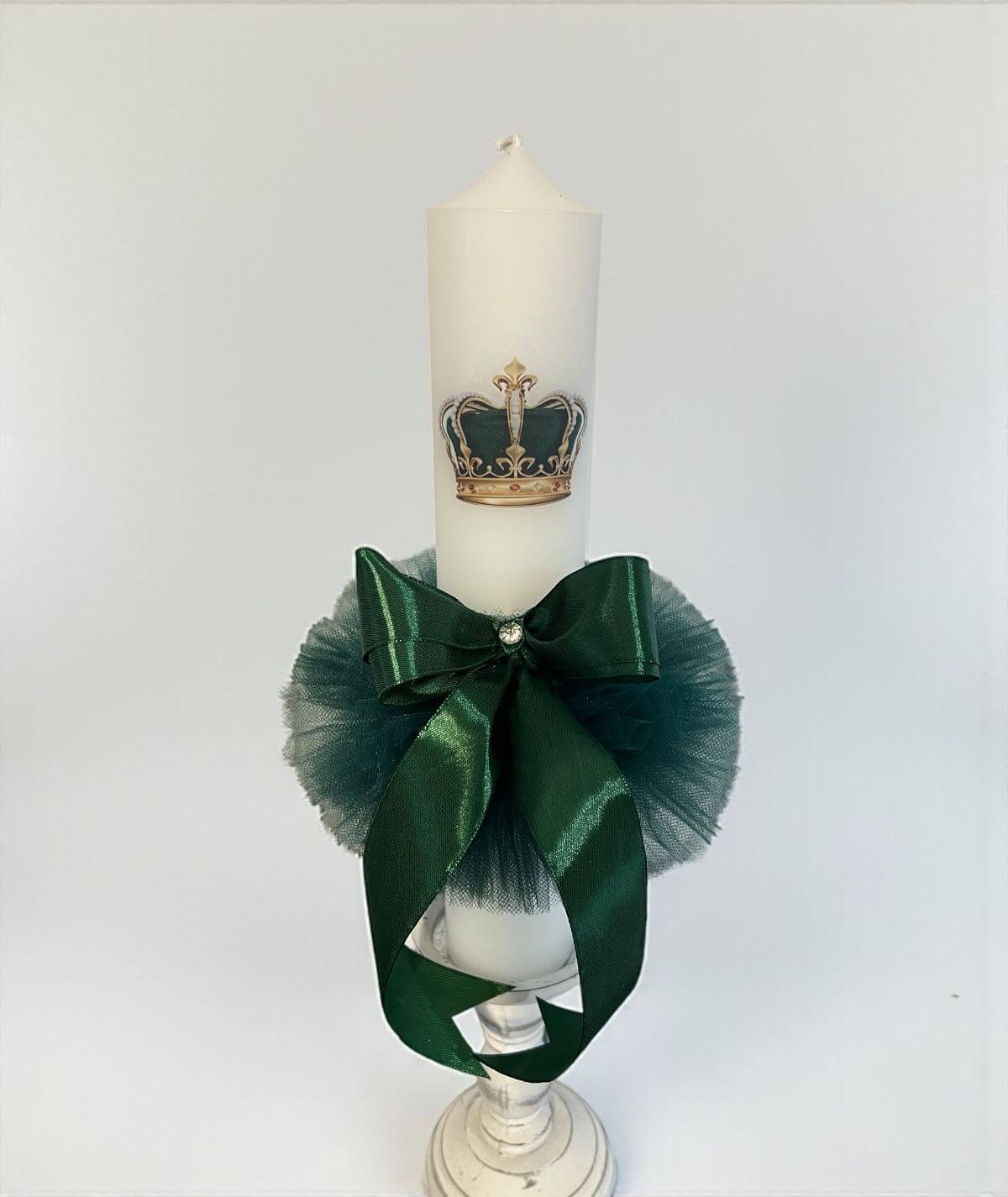 Llumanare pentru botez , model coroana , verde