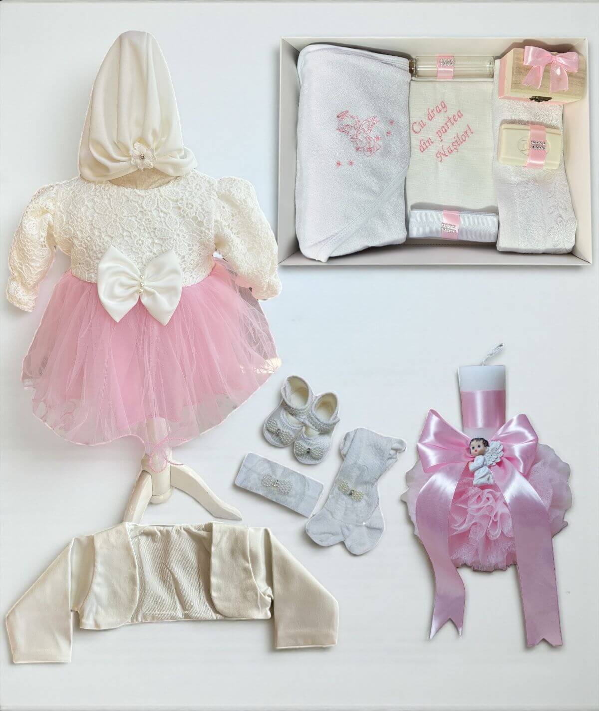 Set complet botez fetita Adina - roz