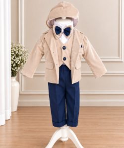 Costum botez Mateo - crem din catifea