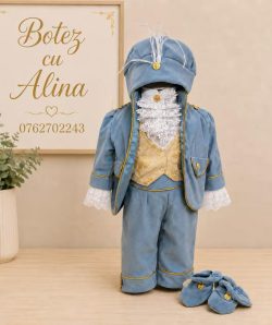 Costum botez Royal - blue regal cu botosei (catifea)