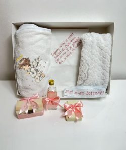 Trusou botez brodat Angel Luxury - roz pudra