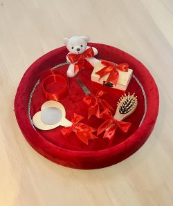 Set tavita pentru taiere mot/turta - catifea - rosu
