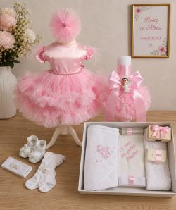 Set botez Amira - roz - maneca scurta, tematica ingeras