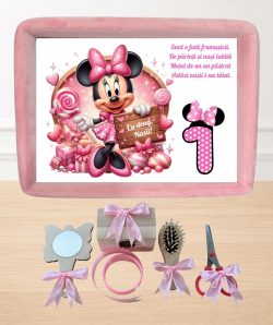 Set tavita buretata catifea pentru taiere mot/turta - Minnie -roz