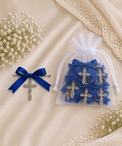 Cruciulite botez cu funda albastru electric, set 20 BUC si bolduri , CAE1