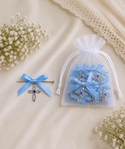 Cruciulite botez cu funda blue, set 20 BUC si bolduri , CB1