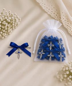 Cruciulite botez cu funda albastru electric, set 20 BUC si bolduri , CAE2