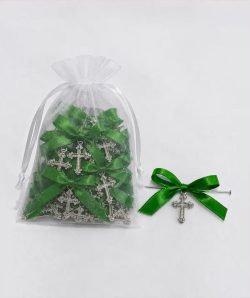 Cruciulite botez cu funda verde, set 20 BUC si bolduri , CV2